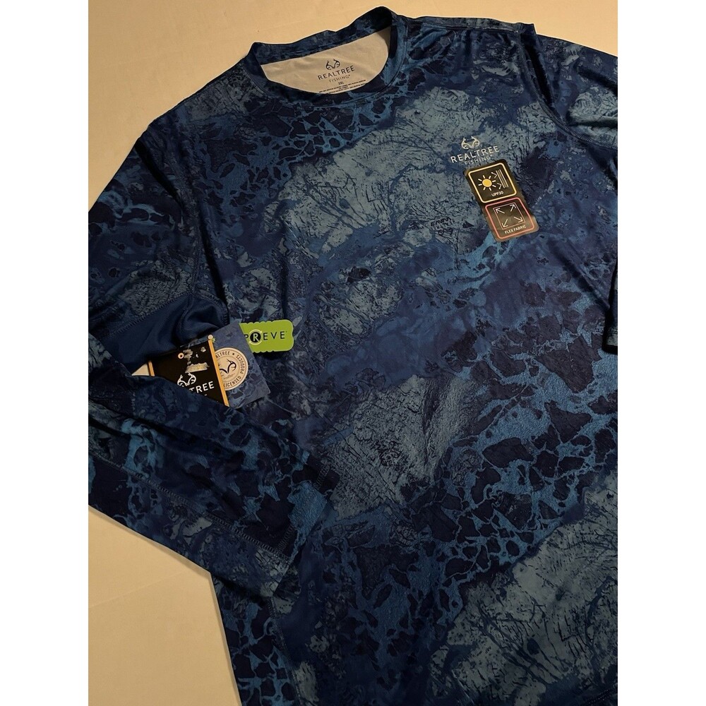 NWT RealTree Fishing Camo Performance Long Sleeve Shirt 2XL Flex UPF 30 Stretch